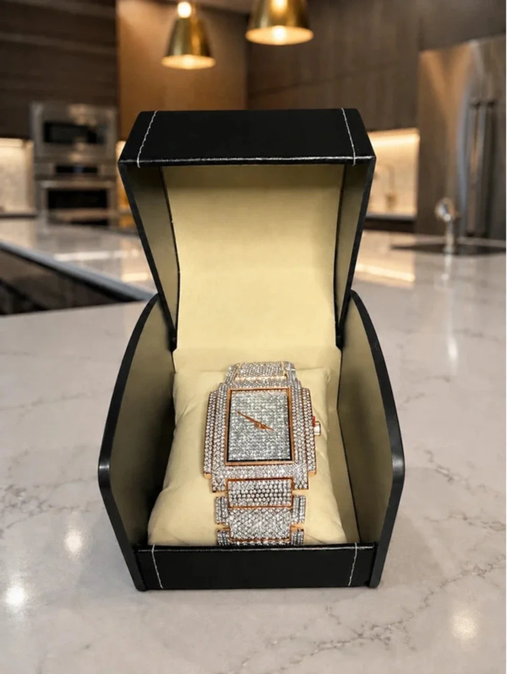 #637   42mm Crystal-Covered Rectangular Statement Watch
